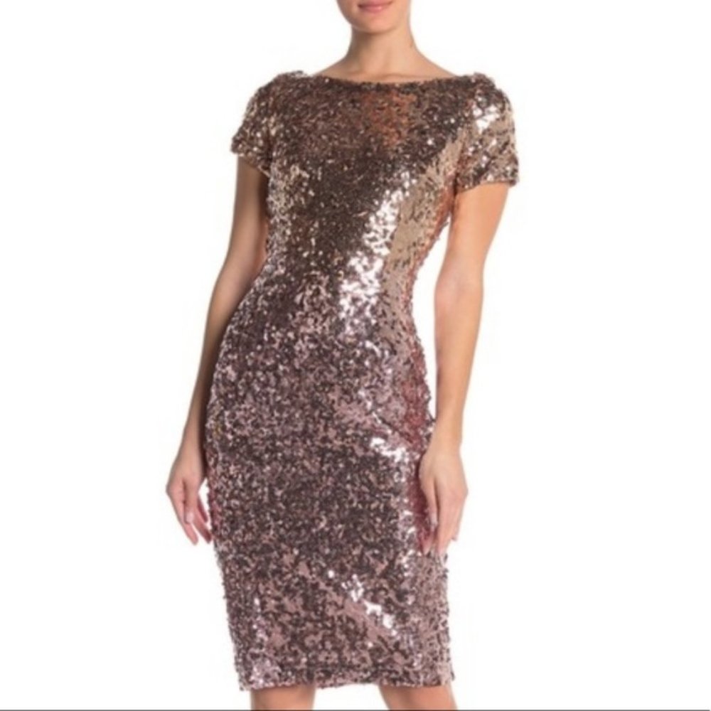 Marina ombre rosegold sequin sheath dress size 14P